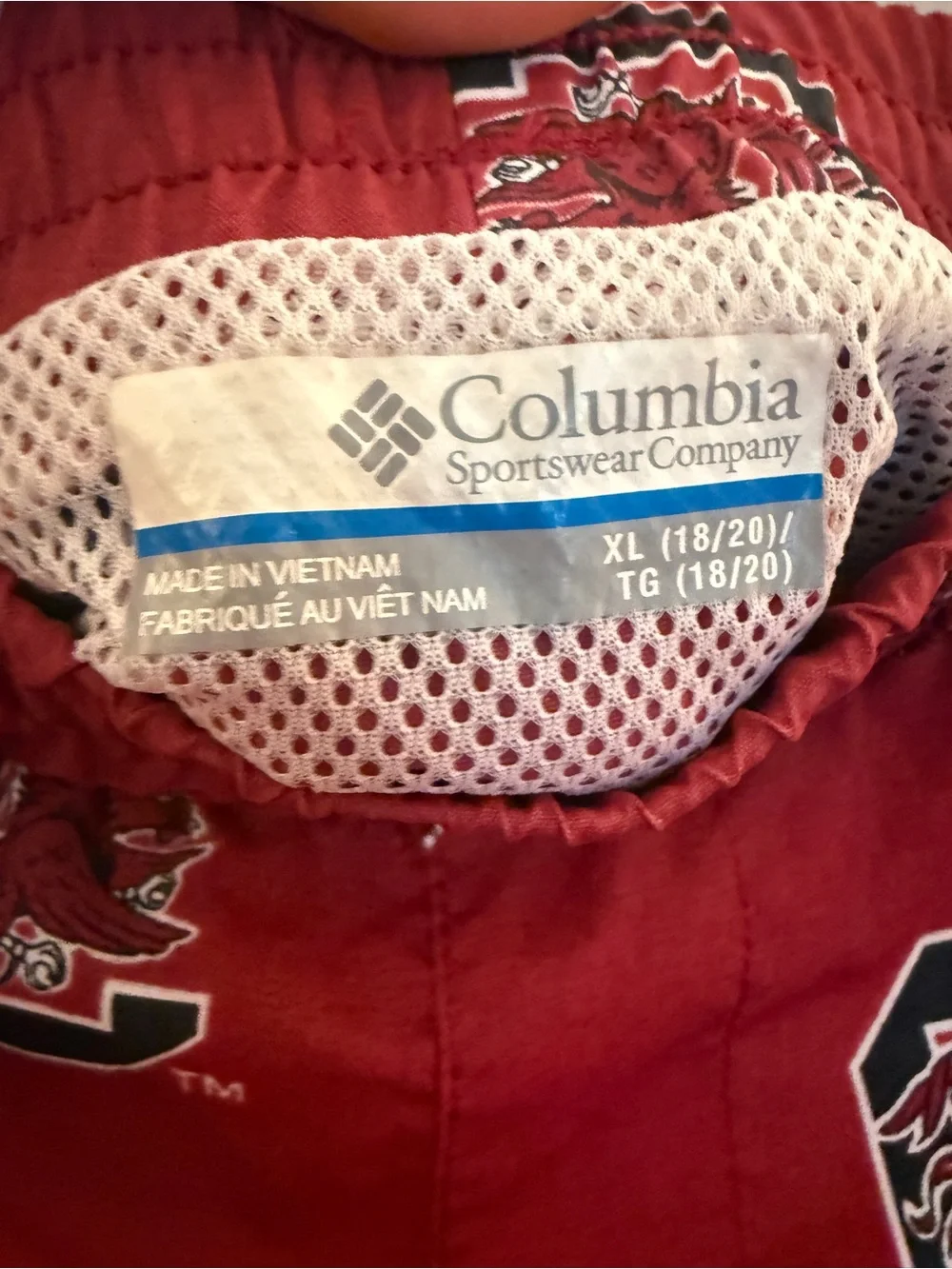 Columbia Kids Red Swim Trunks with Team Logo Print